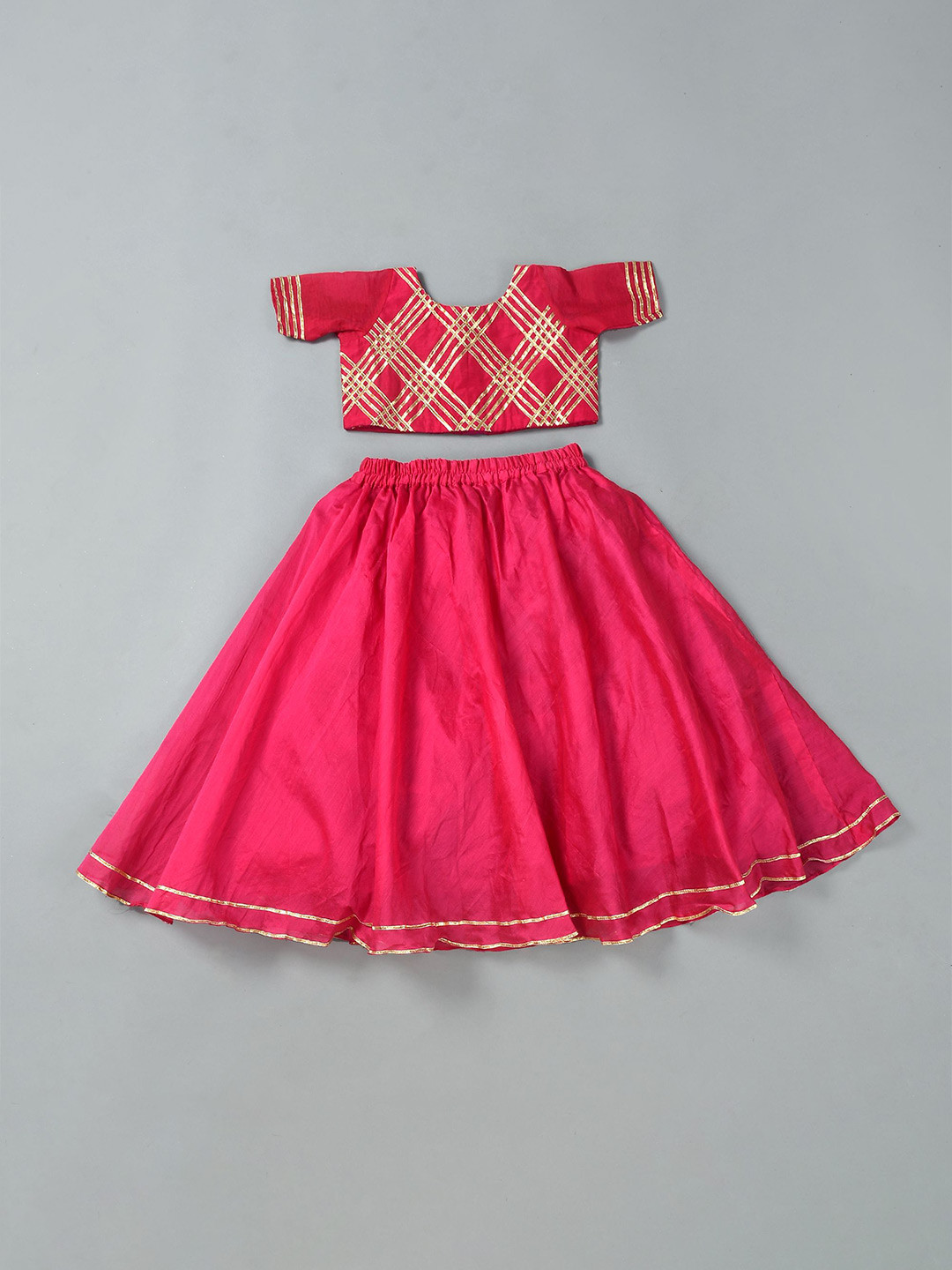 Rangpur Girls Embroidered Gotta Patti Ready to Wear Silk Lehenga Choli