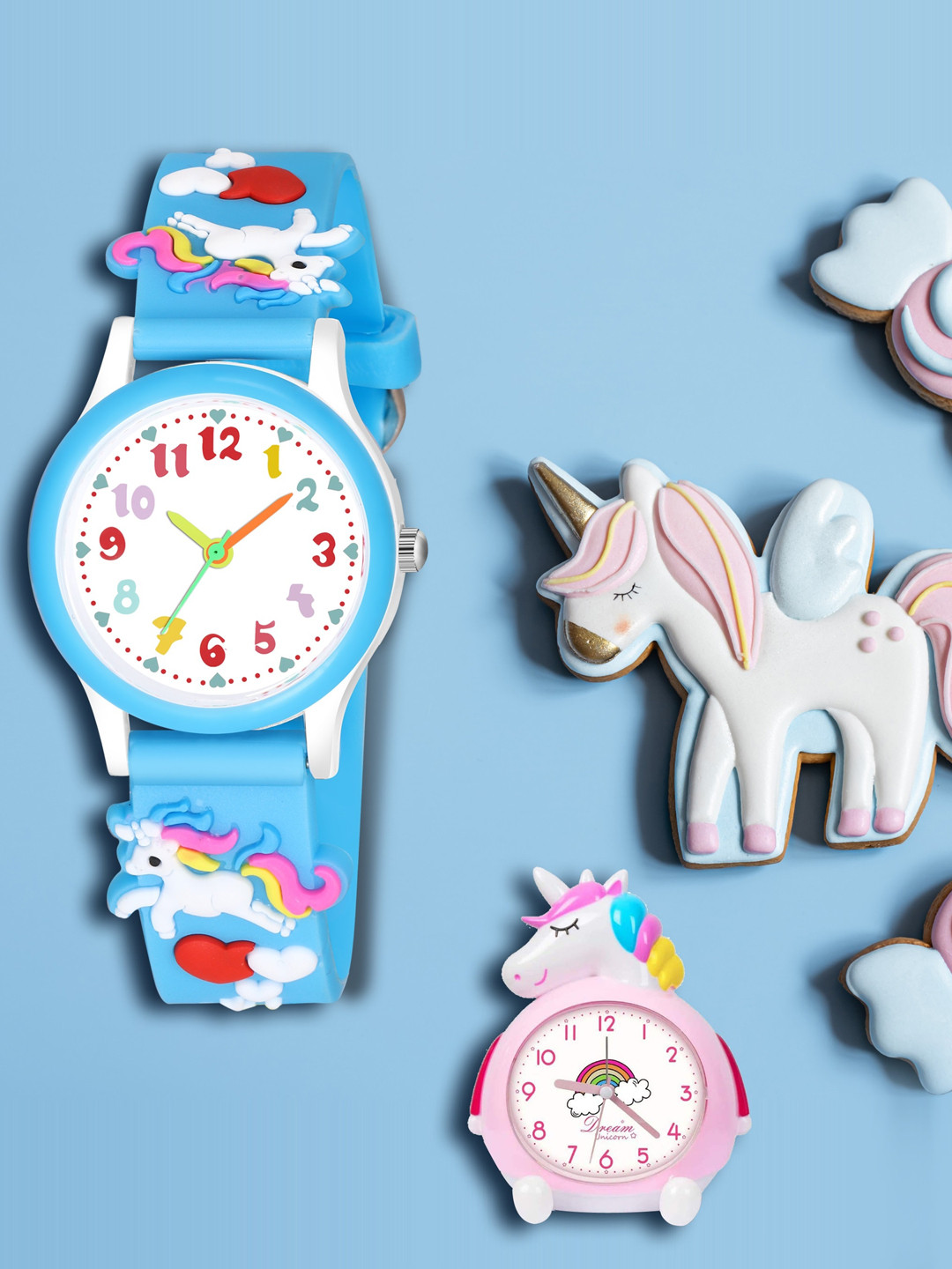 SWADESI STUFF Kids Round Analogue Watch UNICORN SKY BLUE