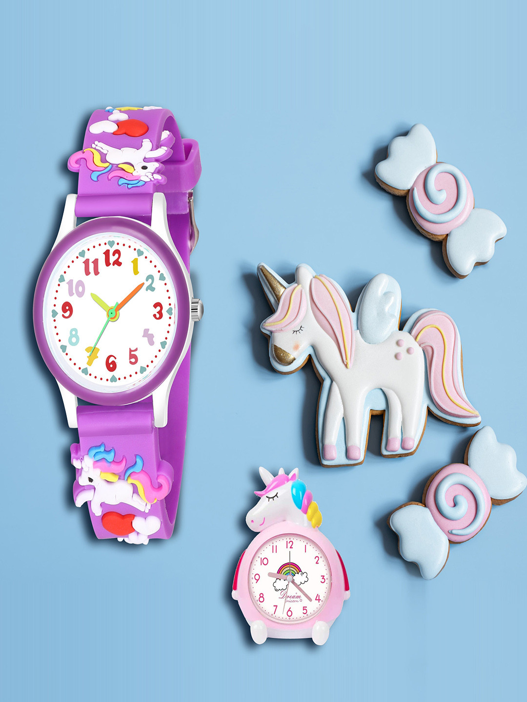 SWADESI STUFF Kids Round Analogue Watch UNICORN PURPLE