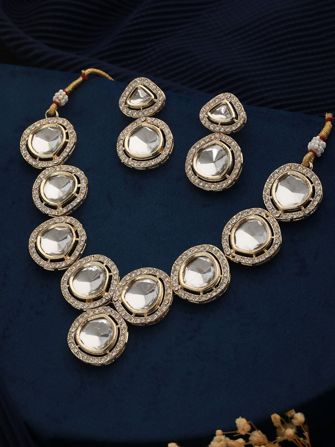 Priyaasi Gold-Plated Round Polki Kundan-Studded & Beaded Jewellery Set