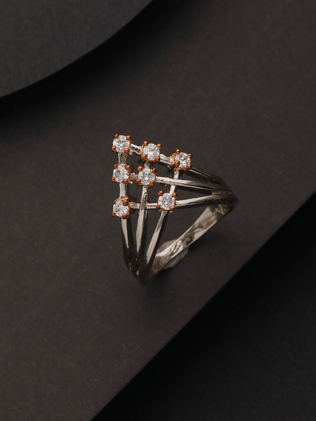 Priyaasi Silver-Plated Crown-Shaped American Diamond Finger Ring