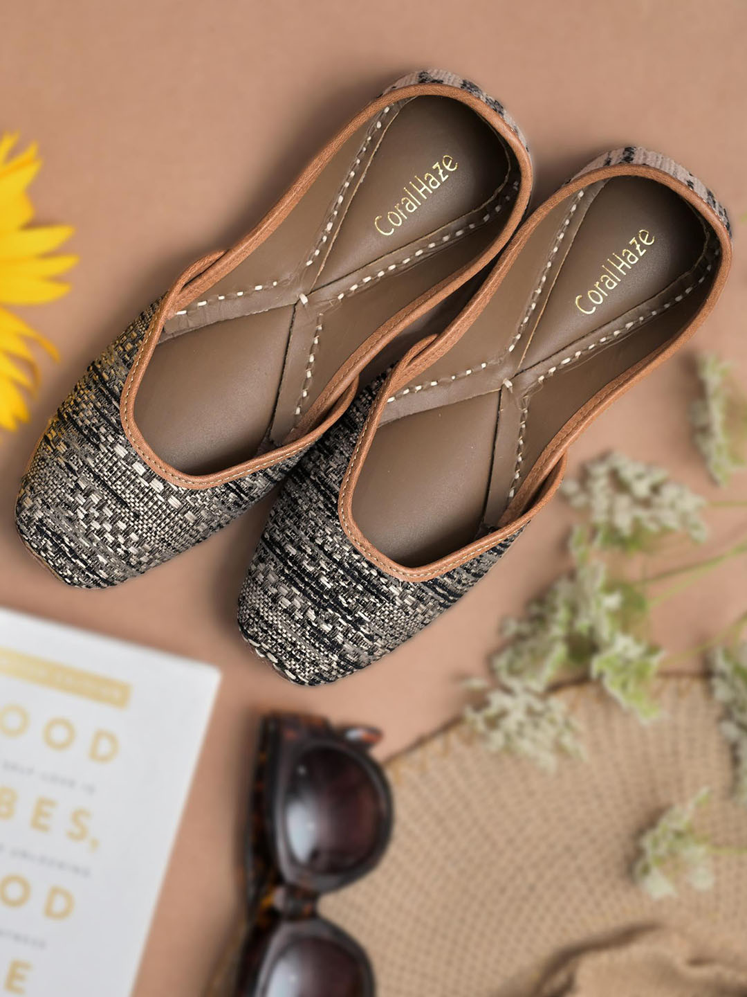 Coral Haze Parisian Square Toe Canvas Textured Mojaris