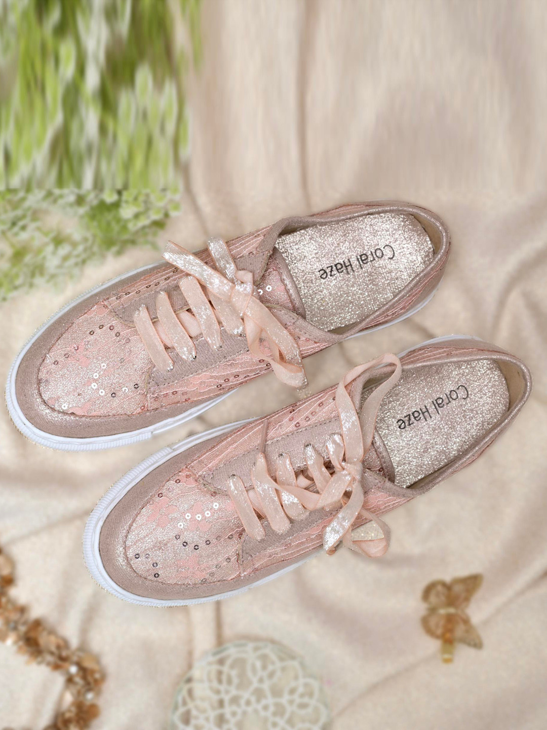 Coral Haze Women Valencia Embellished Comfort Sole Contrast Sole Sneakers