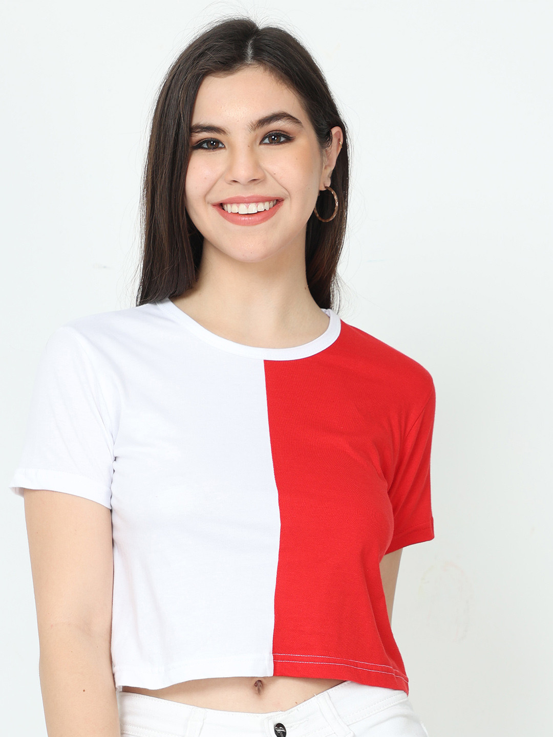 Fleximaa Colourblocked Pure Cotton Crop Top
