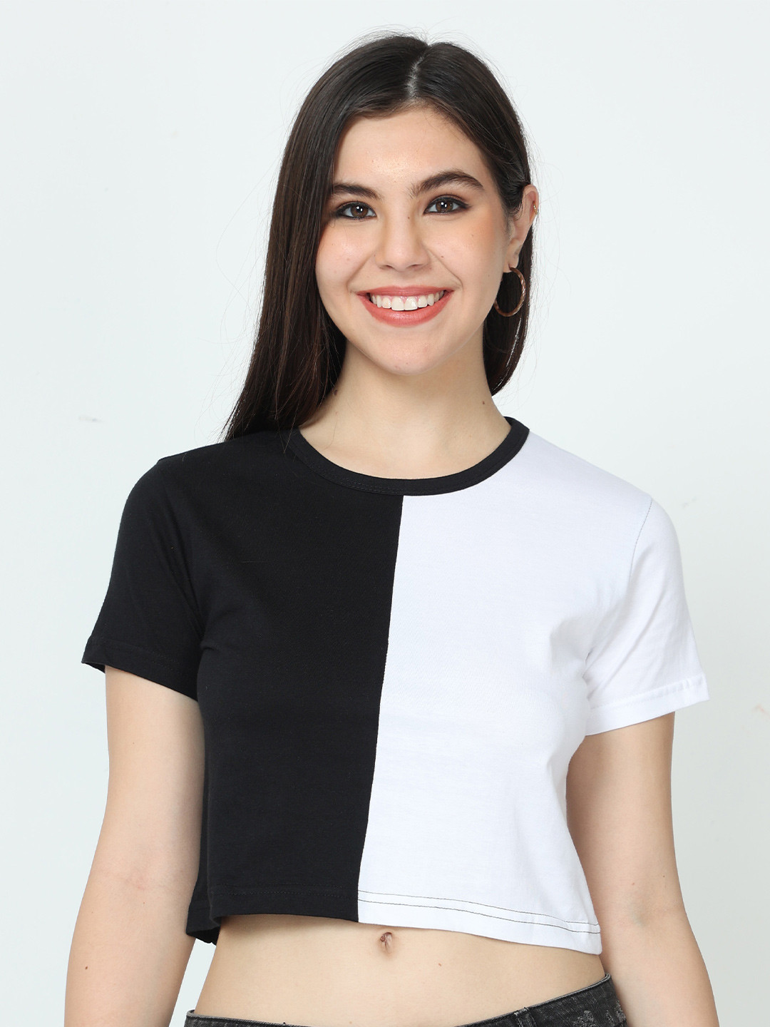 Fleximaa Colourblocked Pure Cotton Crop Top