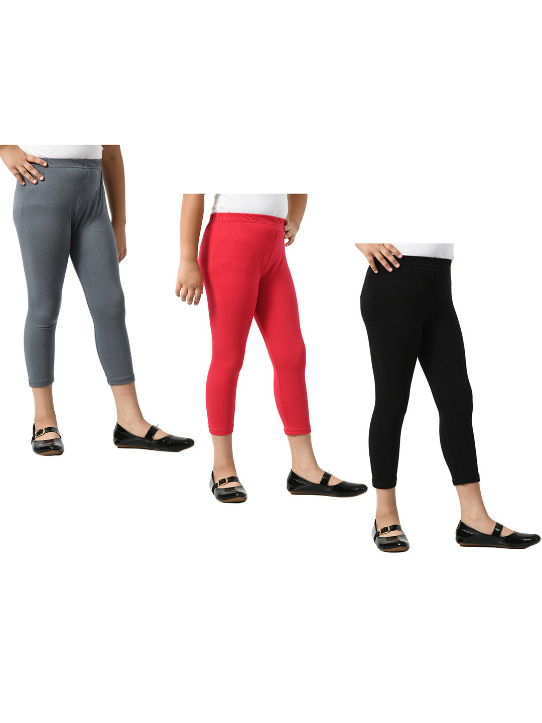 BAESD Girls Pack Of 3 Skinny Fit Mid Rise Cotton Capris