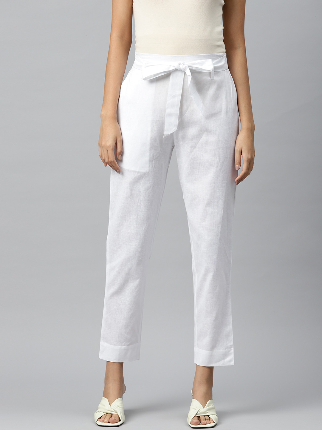 PIROH Women Solid Easy Wash Cotton Peg Trousers