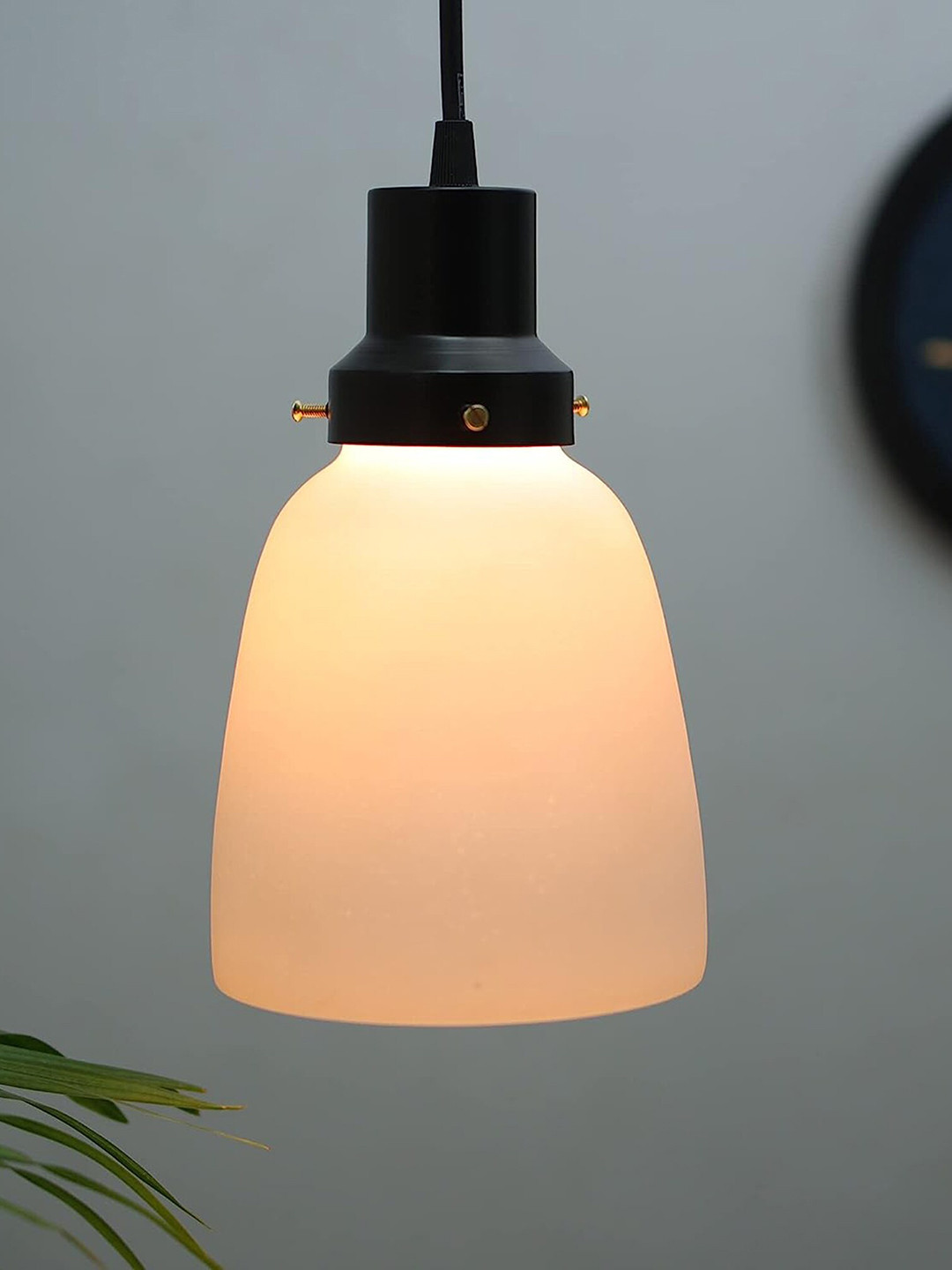 Homesake White Glass Frost Bell Adjustable Hanging Vintage Ceiling Lamp