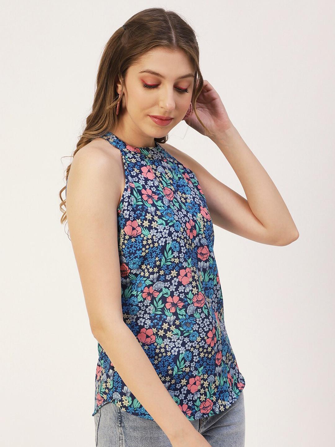 Moomaya Floral Printed Halter Neck Summer Tank Top