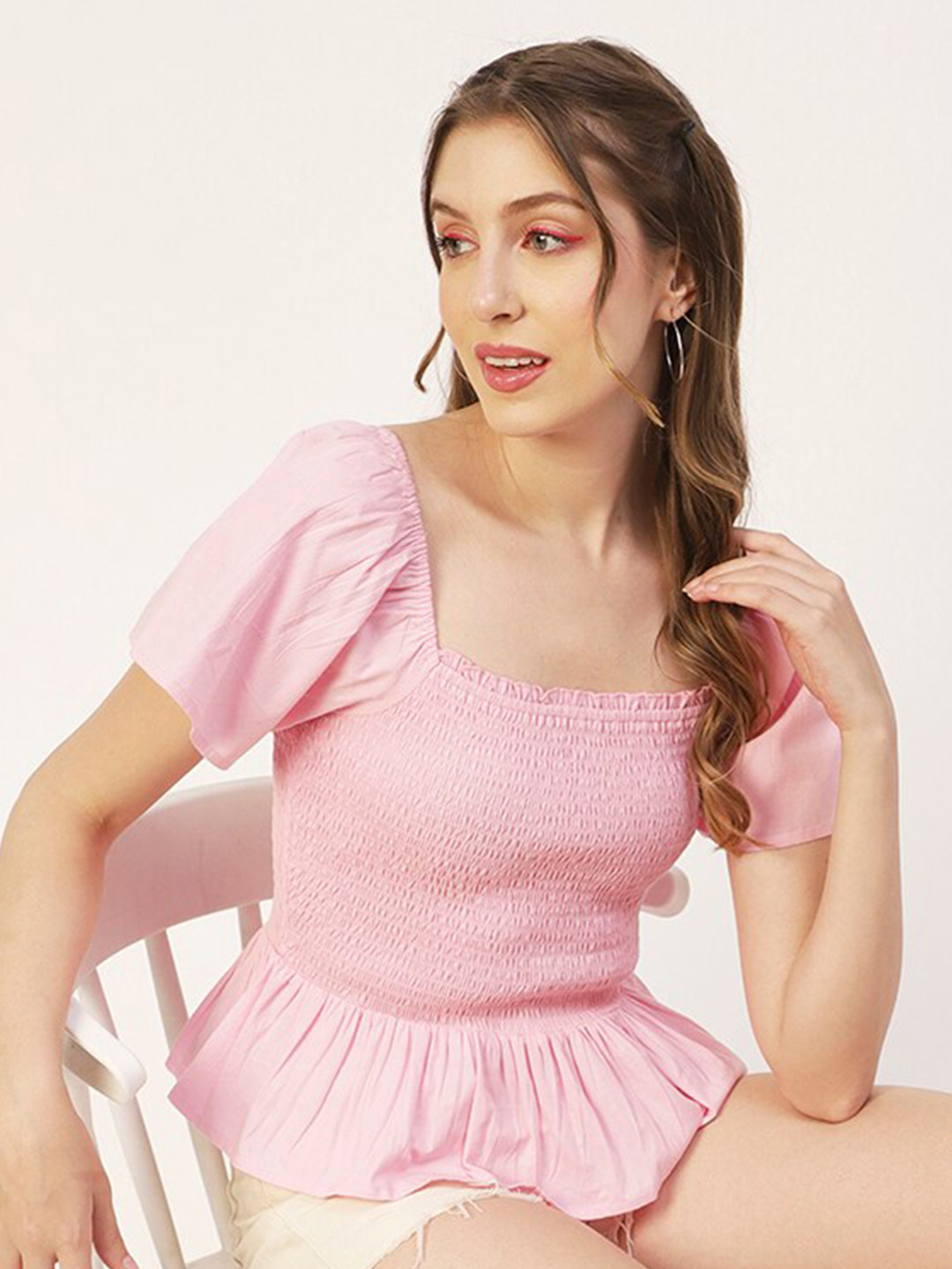 Moomaya Cotton Smocked Peplum Top