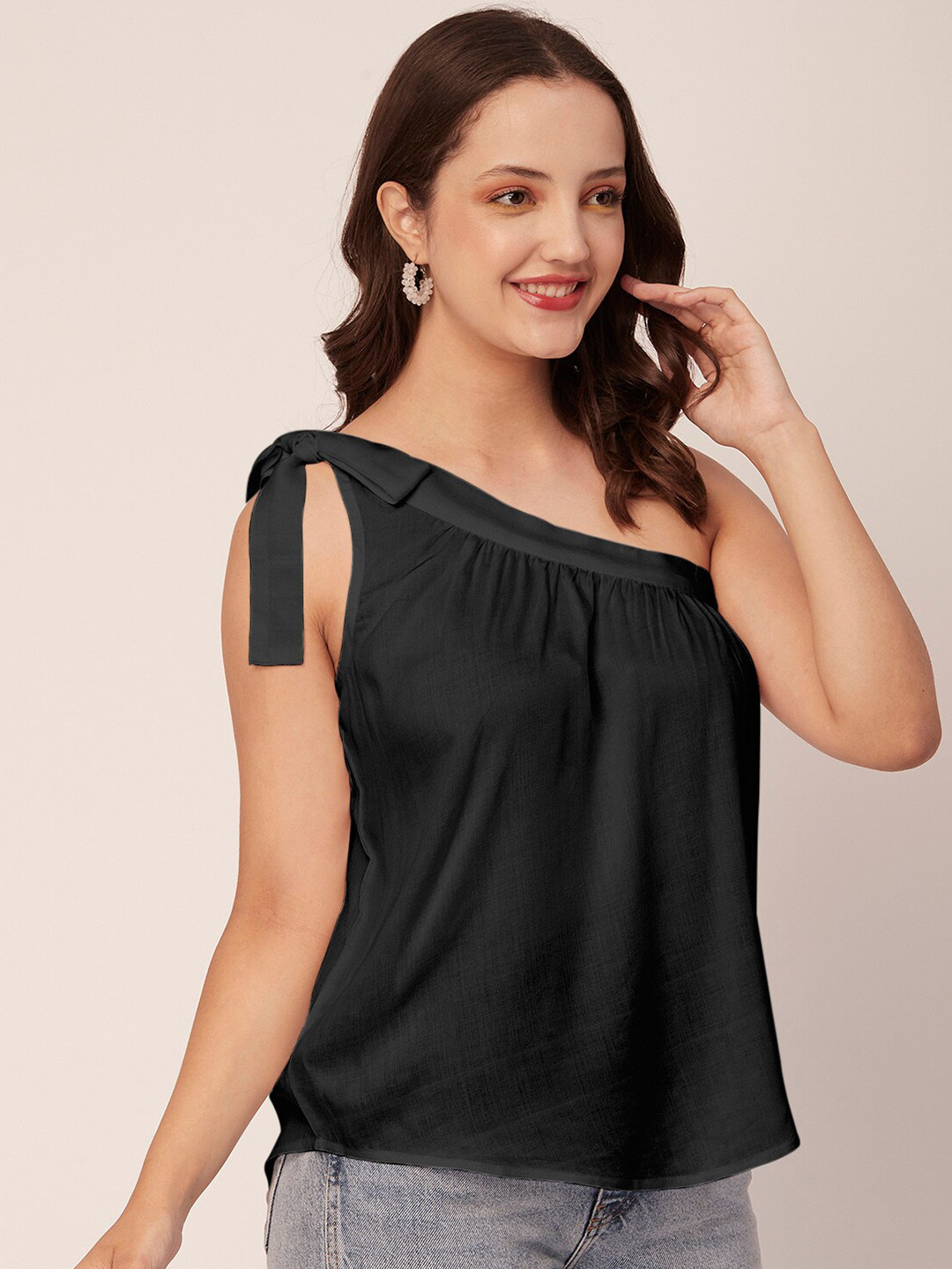 Moomaya One Shoulder Tie Ups Detail A-Line Top