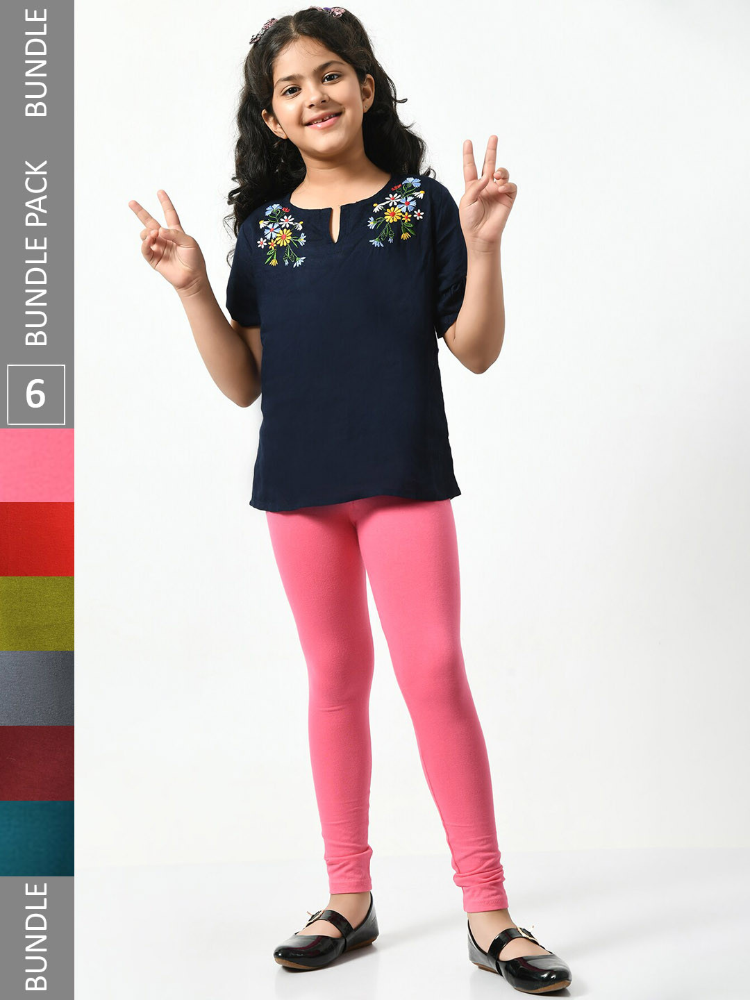BAESD Girls Pack Of 6 Churidar-Length Leggings