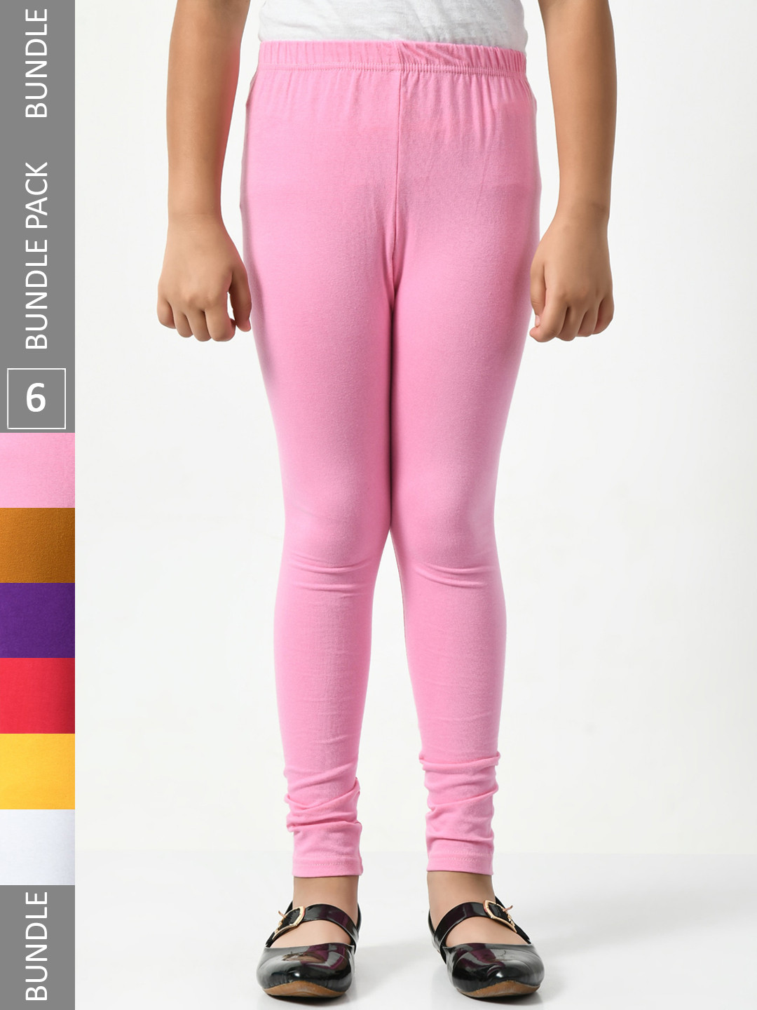 BAESD Girls Pack Of 6 Churidar Length Cotton Lycra Leggings