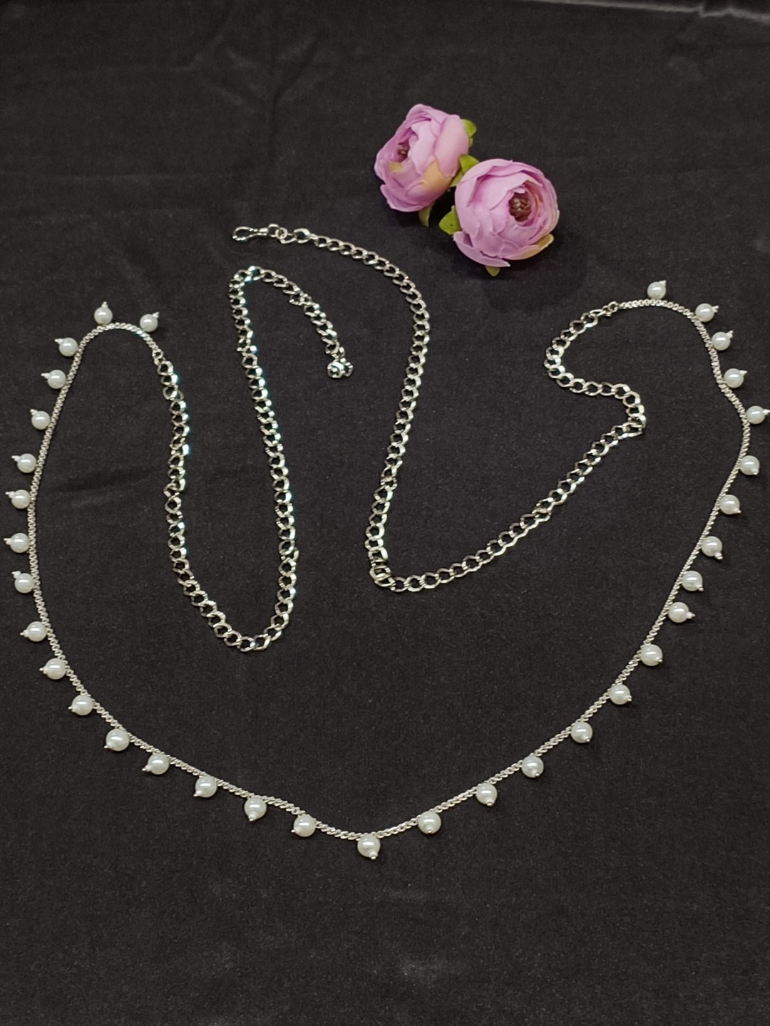 FEMMIBELLA Silver-Plated Pearl-Beaded Kamarbandh Waist Chain