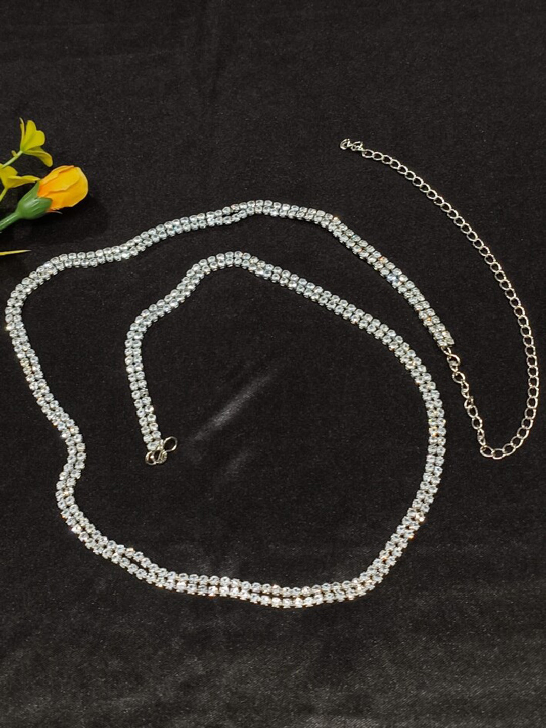 FEMMIBELLA Silver-Plated CZ-Studded Kamarbandh Waist Chain