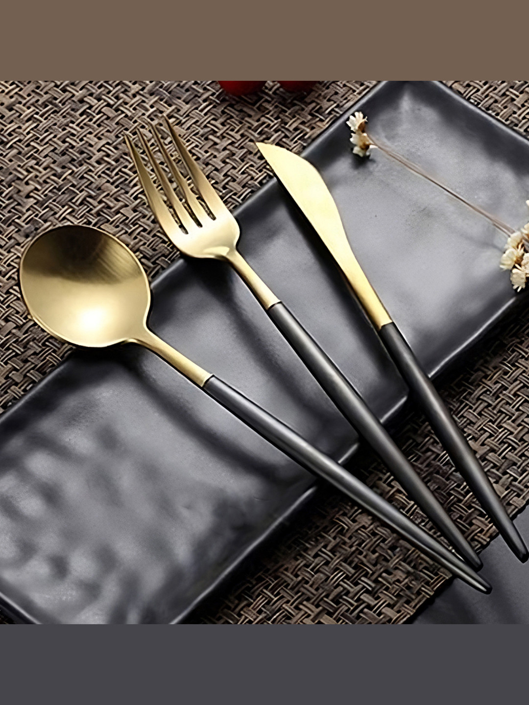 BonZeaL 18 pcs Gold & Black Premium Stainless Steel Cutlery Set