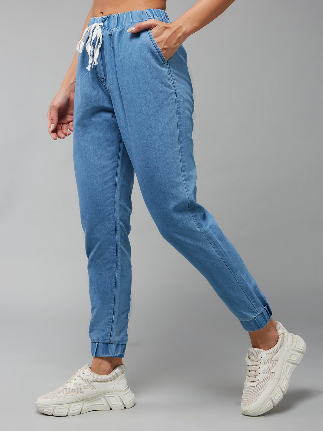 DOLCE CRUDO Women Lightweight Blue High Rise Joggers
