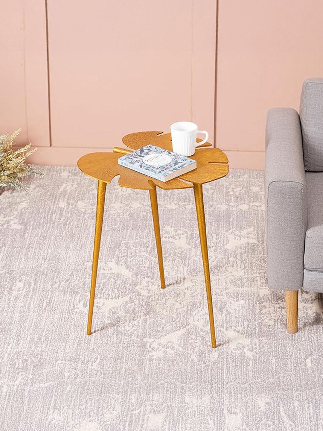 nestroots Golden Leaf Shaped Aluminium Side Table