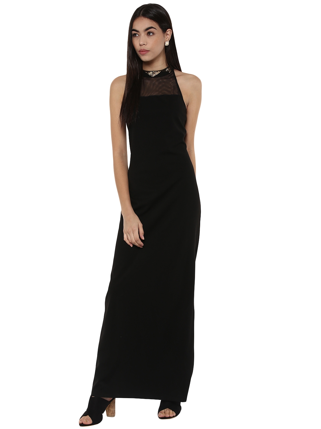 Buy Kazo Women Black Solid Maxi Dress ...