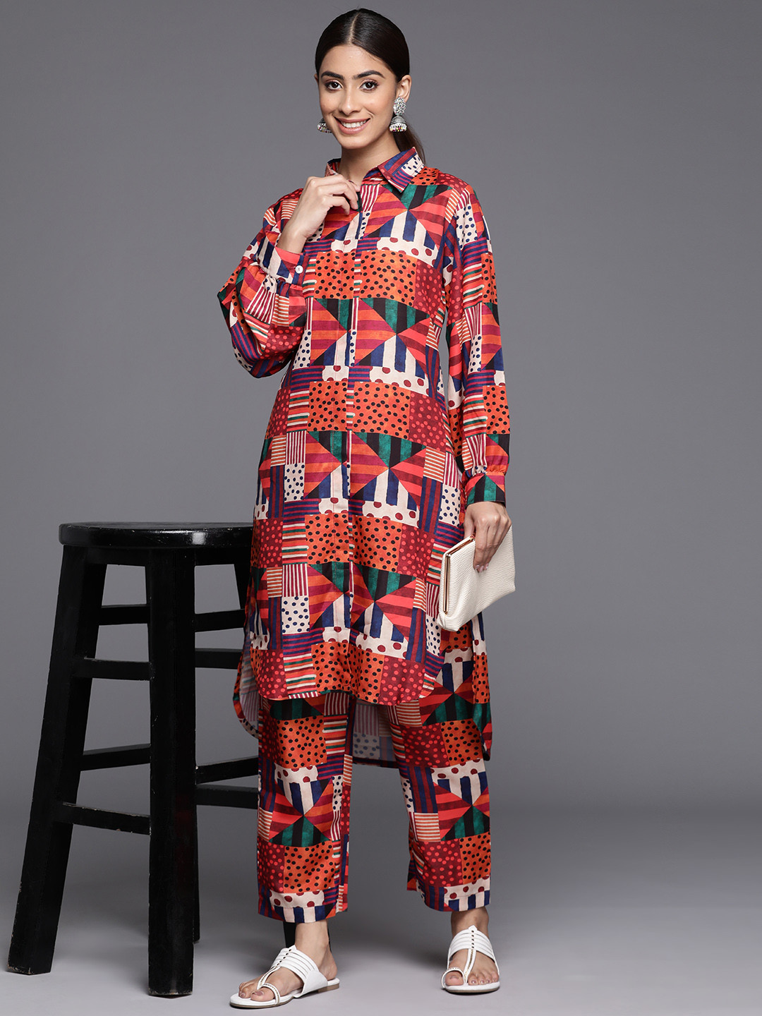 Varanga Printed Shirt Collar Kurta with Trousers