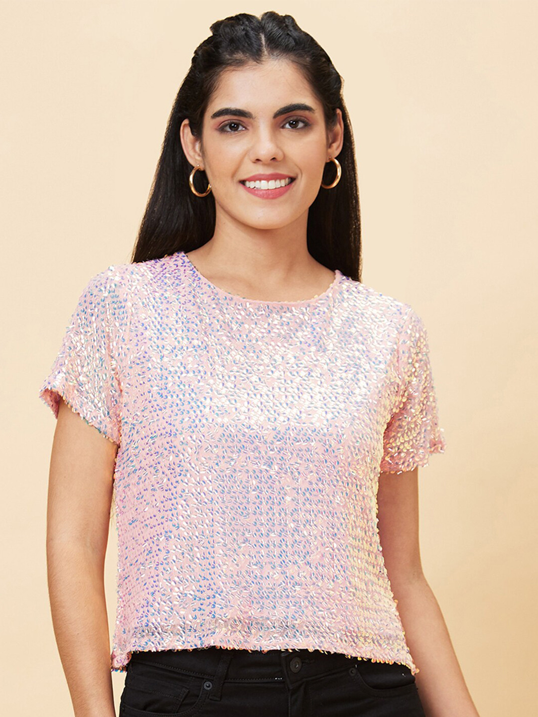 Globus Women Sequined Party Crop Top