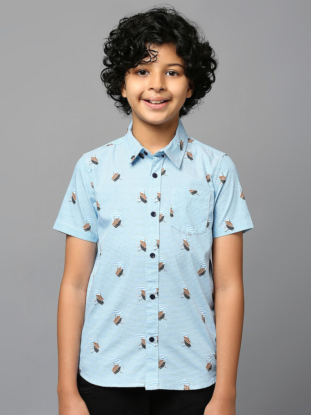Killer Boys Turquoise Blue Classic Opaque Printed Casual Shirt