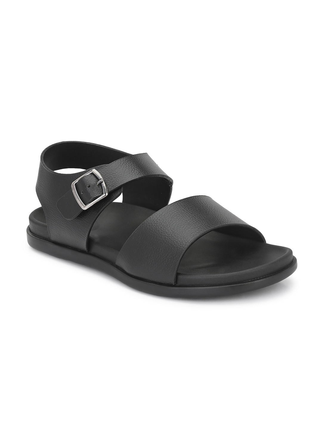 Azzaro Black Men Open Toe Comfort Sandals With Buckles
