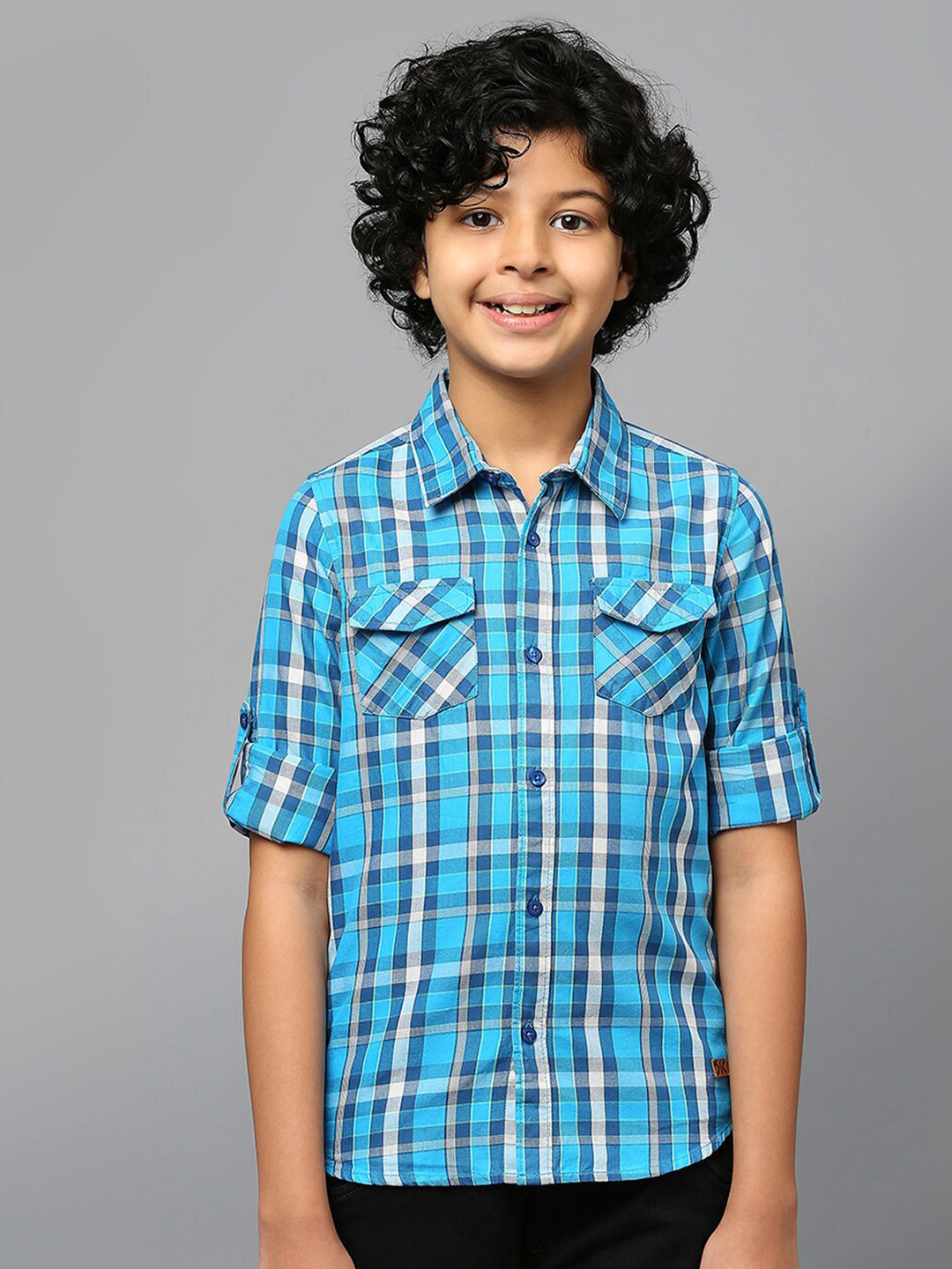 Killer Boys Tartan Checked  Roll-Up sleeves Classic Fit Pure Cotton Casual Shirt