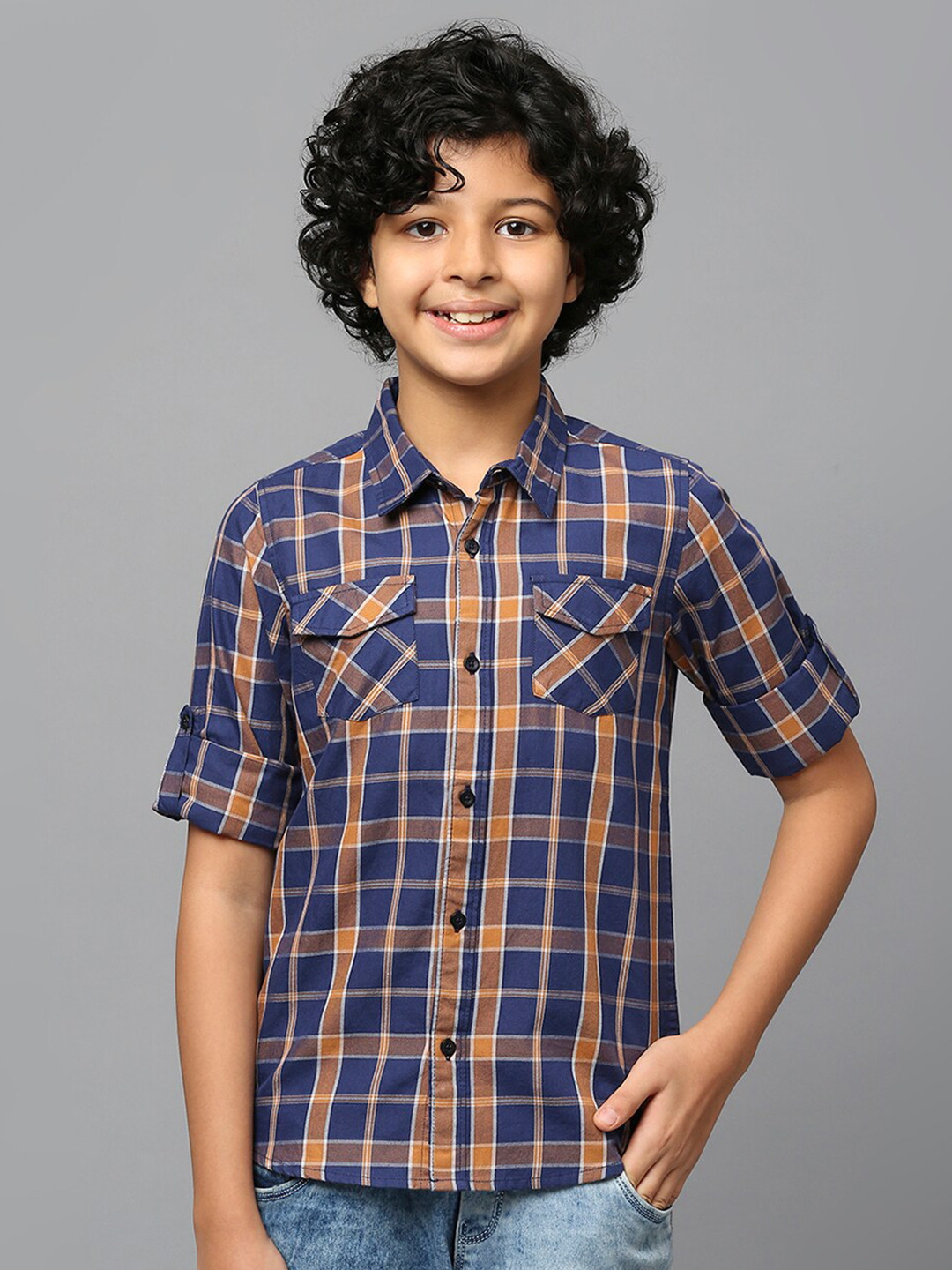 Killer Boys Tartan Checked  Roll-Up sleeves Classic Fit Pure Cotton Casual Shirt