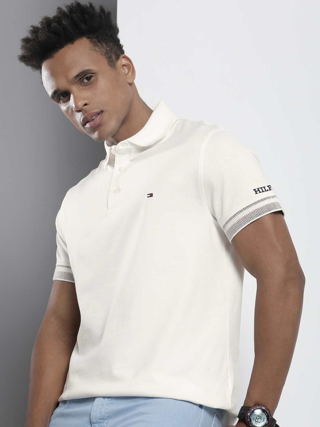 Tommy Hilfiger Solid WCC BOLD TEXTURED CUFF REG Polo Collar Pure Cotton T-shirt