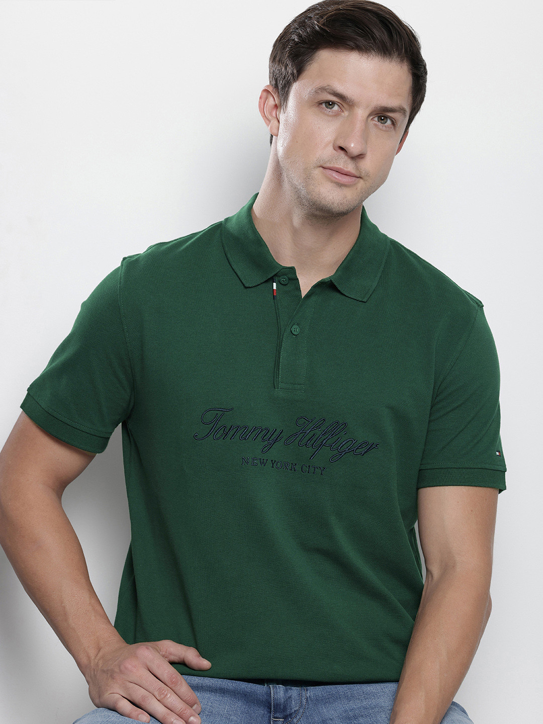 Tommy Hilfiger Brand Logo Embroidery Detail Polo Collar Pure Cotton T-shirt