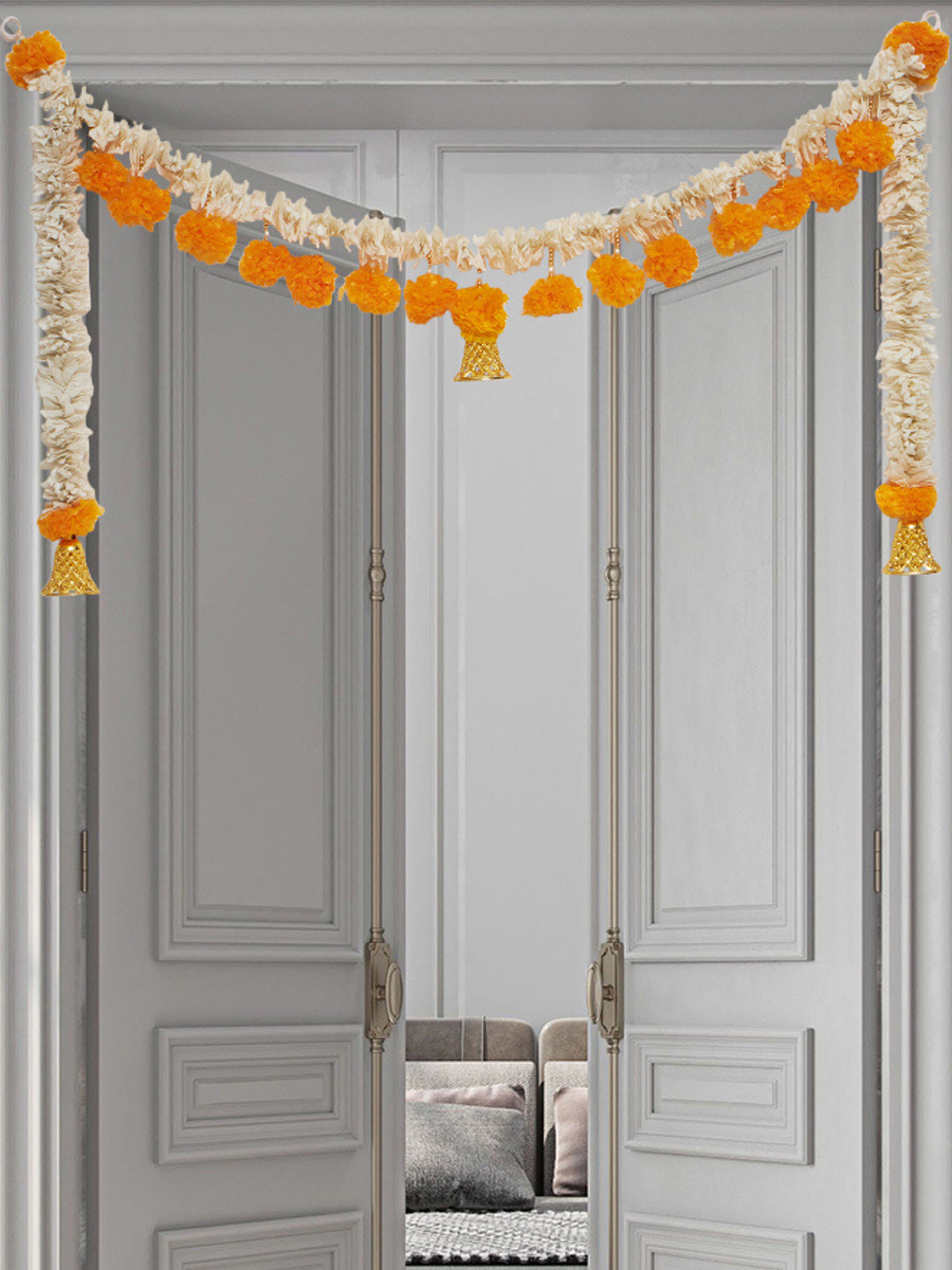 BS AMOR Orange Artificial Flower Toran Traditional Door Bandarwal Door Hanging Wall