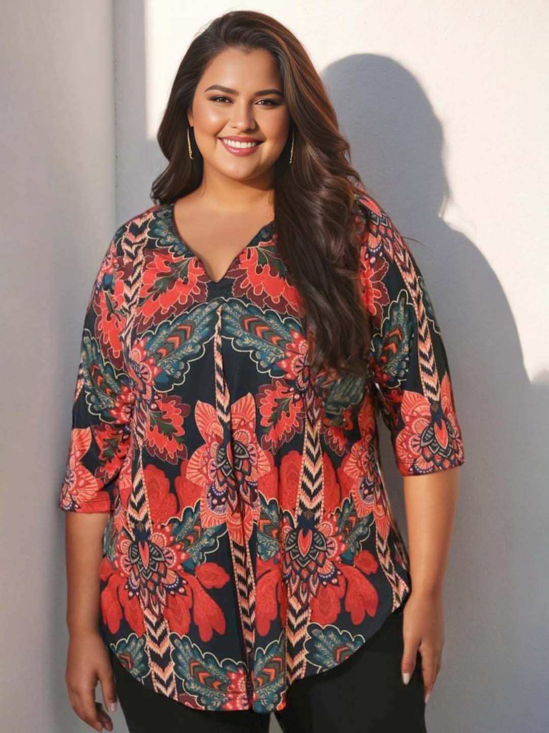 Amydus Plus Size Floral Print Regular Top