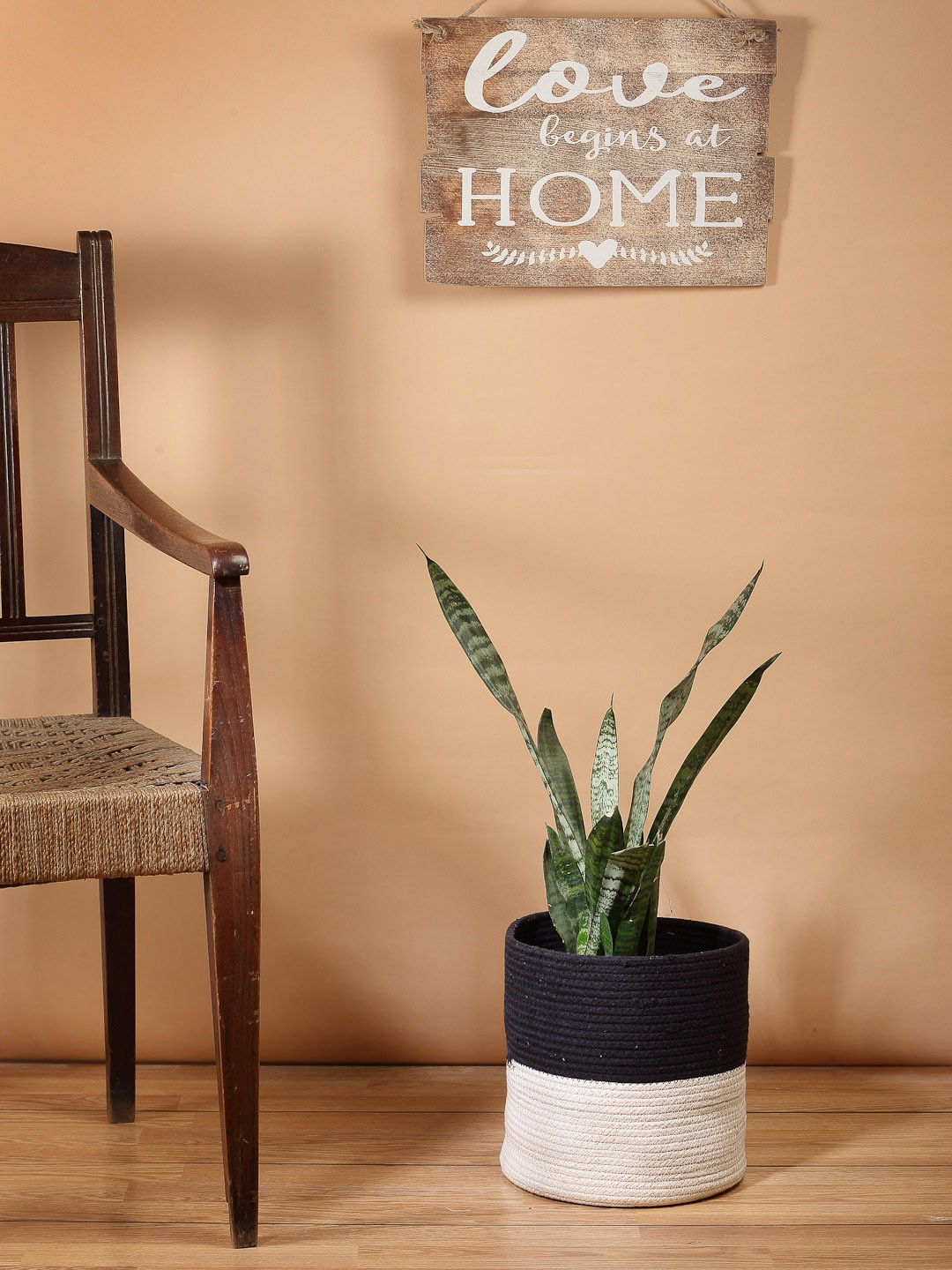 ANWYN Black & Beige Colourblocked Cotton Jute Laundry Bag