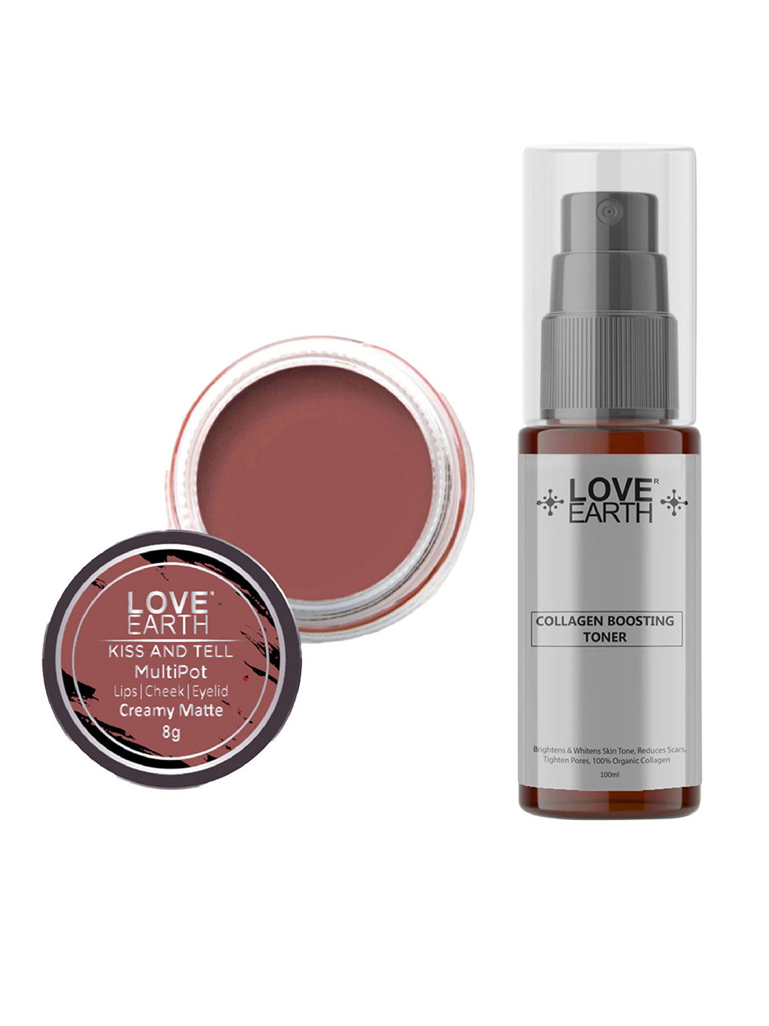 LOVE EARTH Multipot Lip-Cheek-Eyelid Tint 8g & Collagen Boosting Toner 100ml
