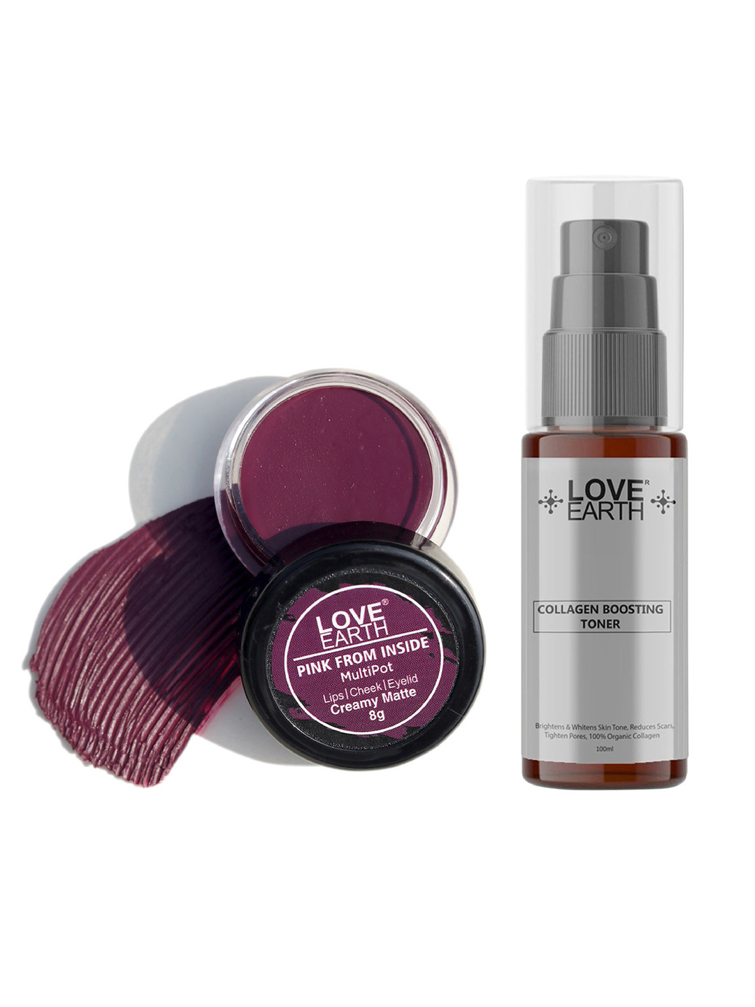 LOVE EARTH Multipot Lip-Cheek-Eyelid Tint 8g & Collagen Boosting Toner 100ml