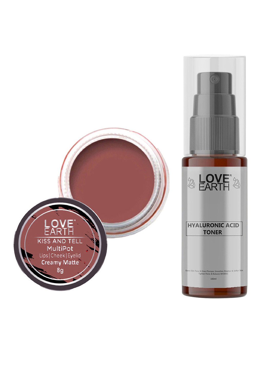 LOVE EARTH Multipot Lip-Cheek-Eyelid Tint 8g & Hyaluronic Acid Toner 100ml