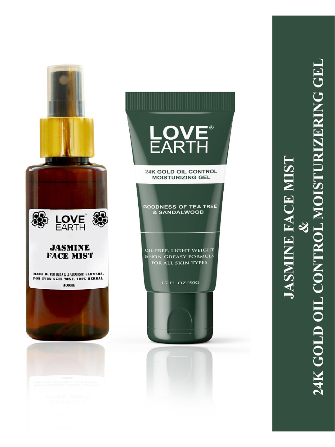 LOVE EARTH 24K Gold Oil Control Gel 50g & Jasmine Face Mist Toner 100ml