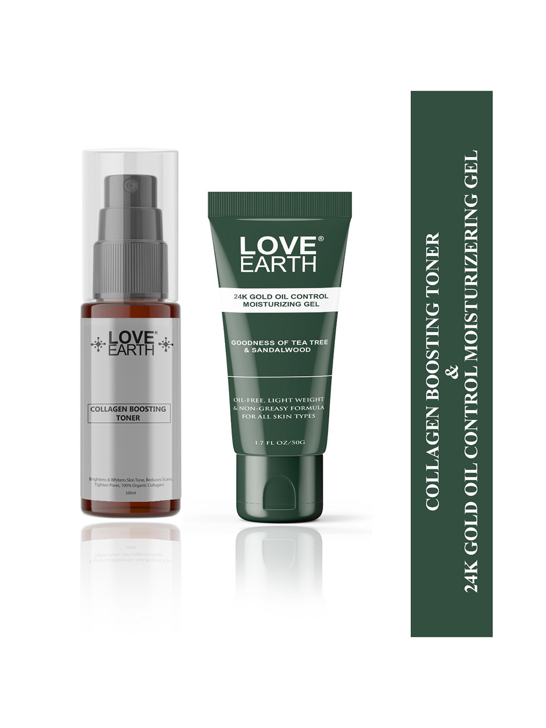 LOVE EARTH 24K Gold Oil Control Gel 50g & Collagen Boosting Toner 100ml