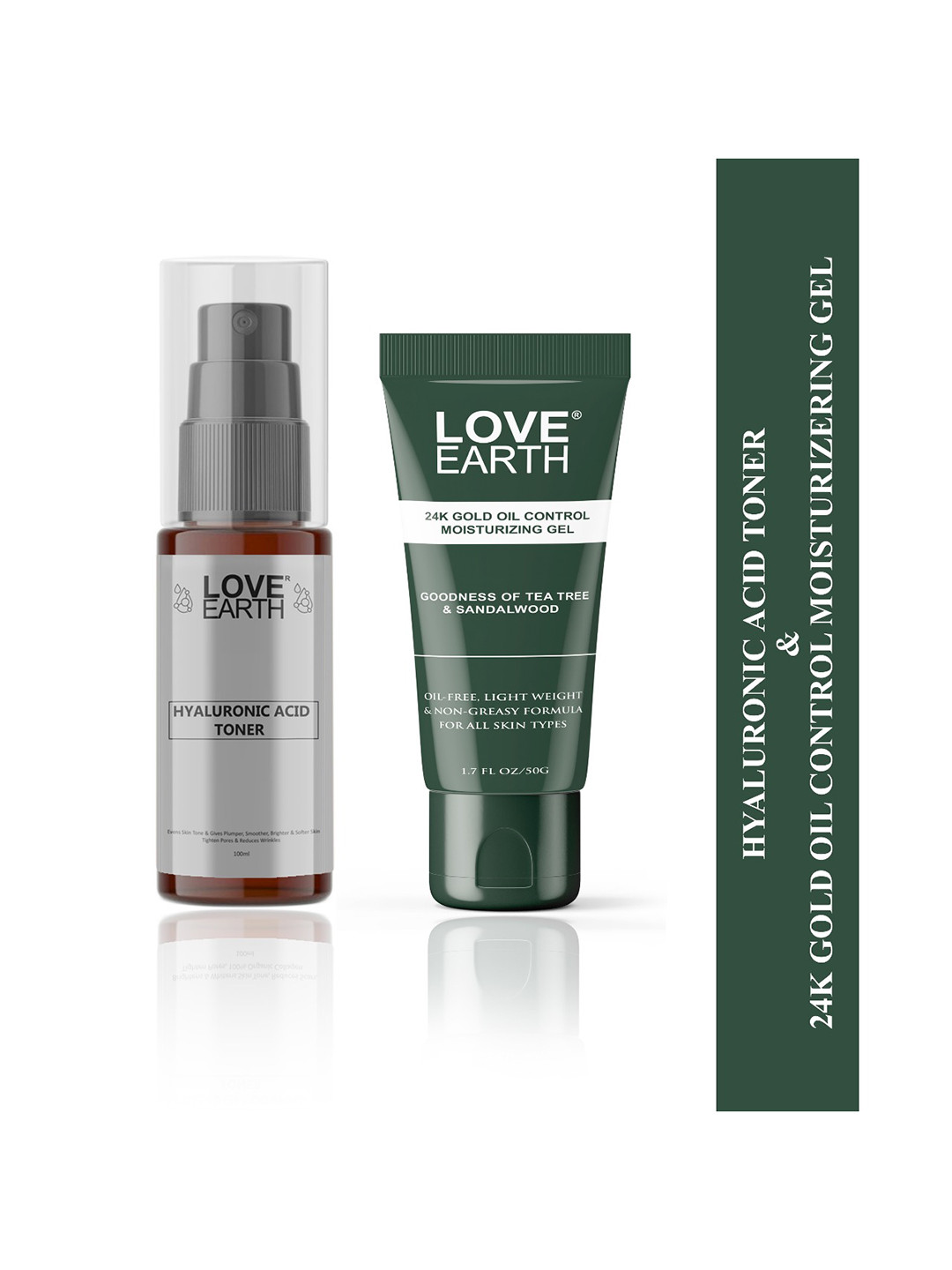 LOVE EARTH 24K Gold Oil Control Gel 50g & Hyaluronic Acid Toner 100ml