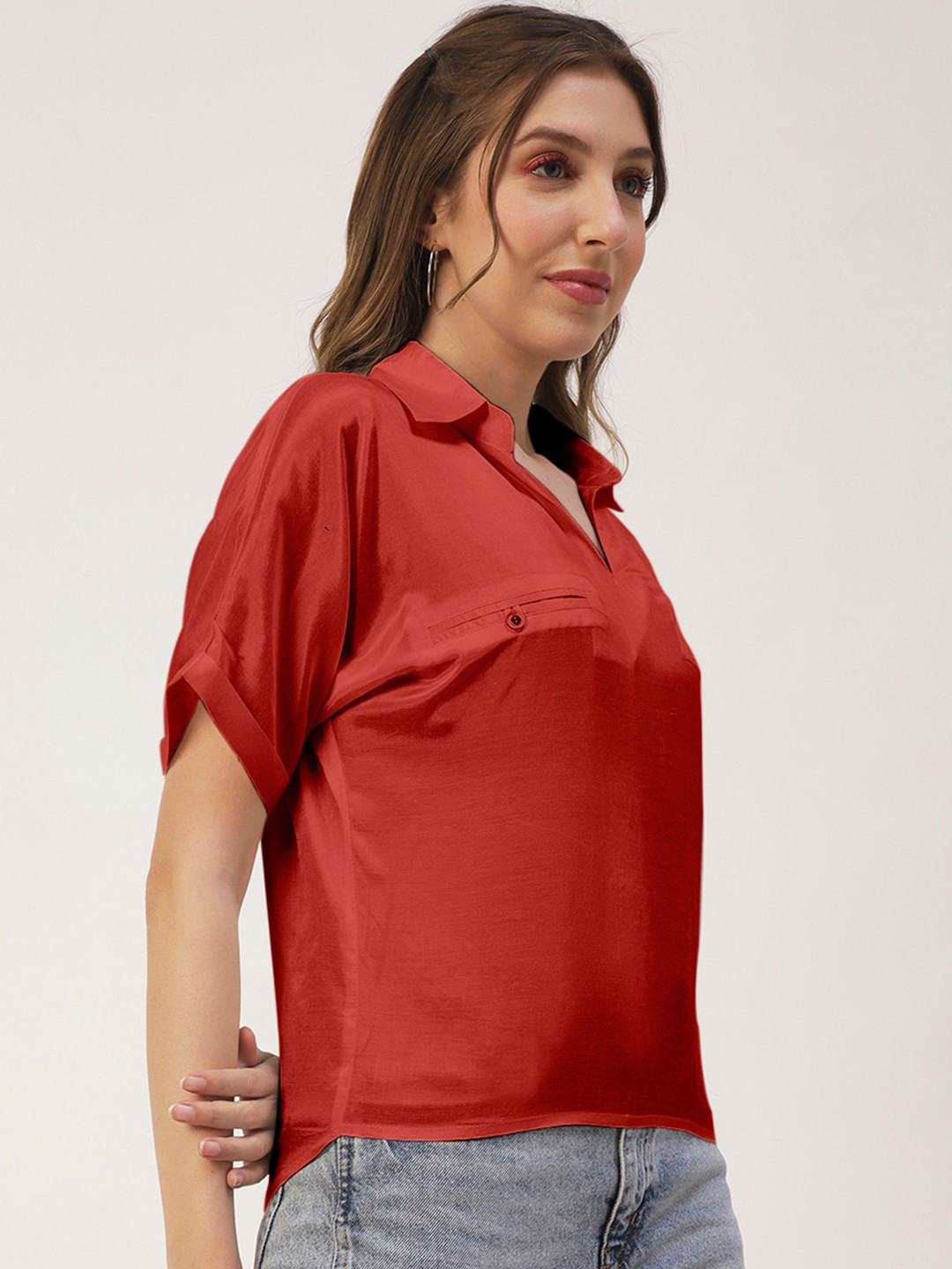 Moomaya Extended Sleeves Shirt Style Modal Top