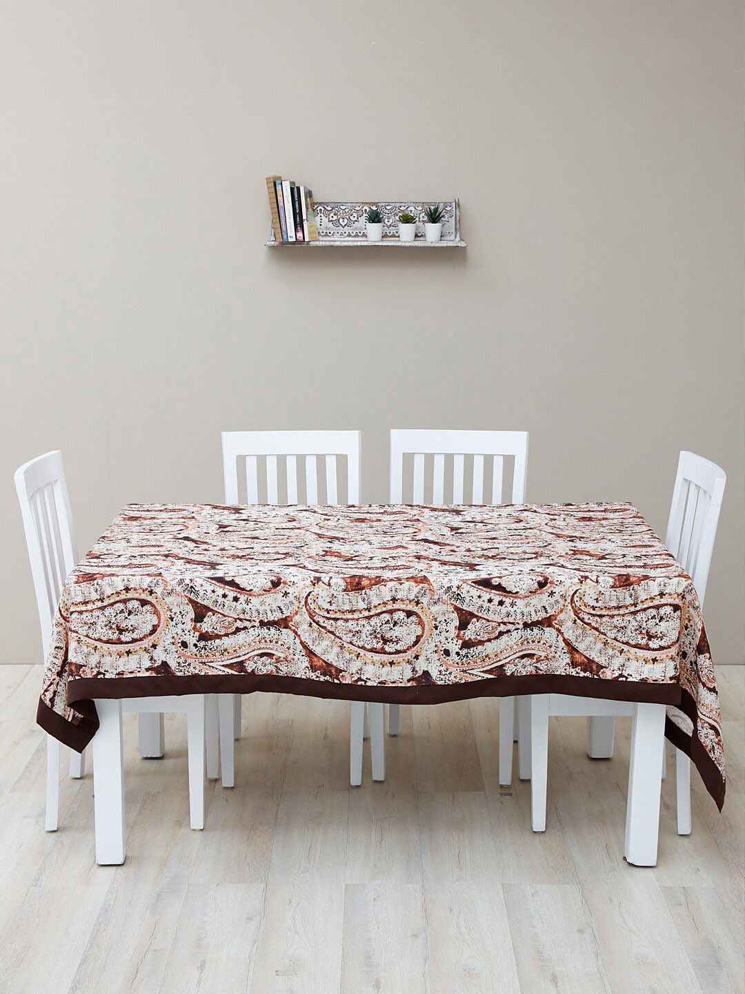 Ariana Brown & White Printed Polyester Dining Table Cover