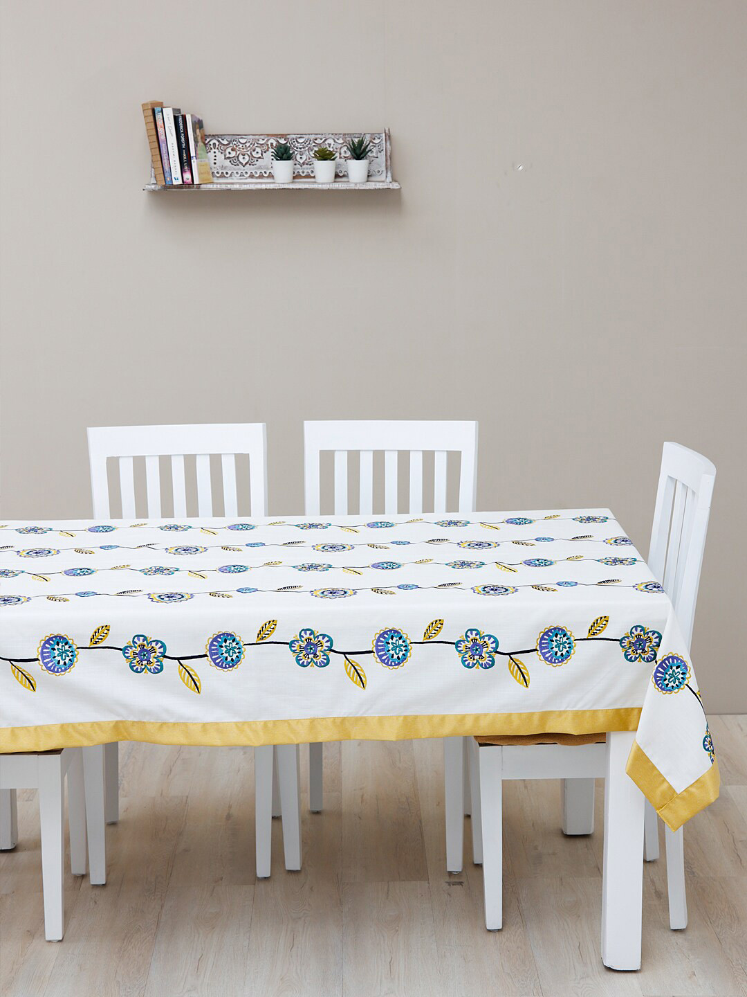 Ariana White & Yellow Embroidered Dining Table Cover