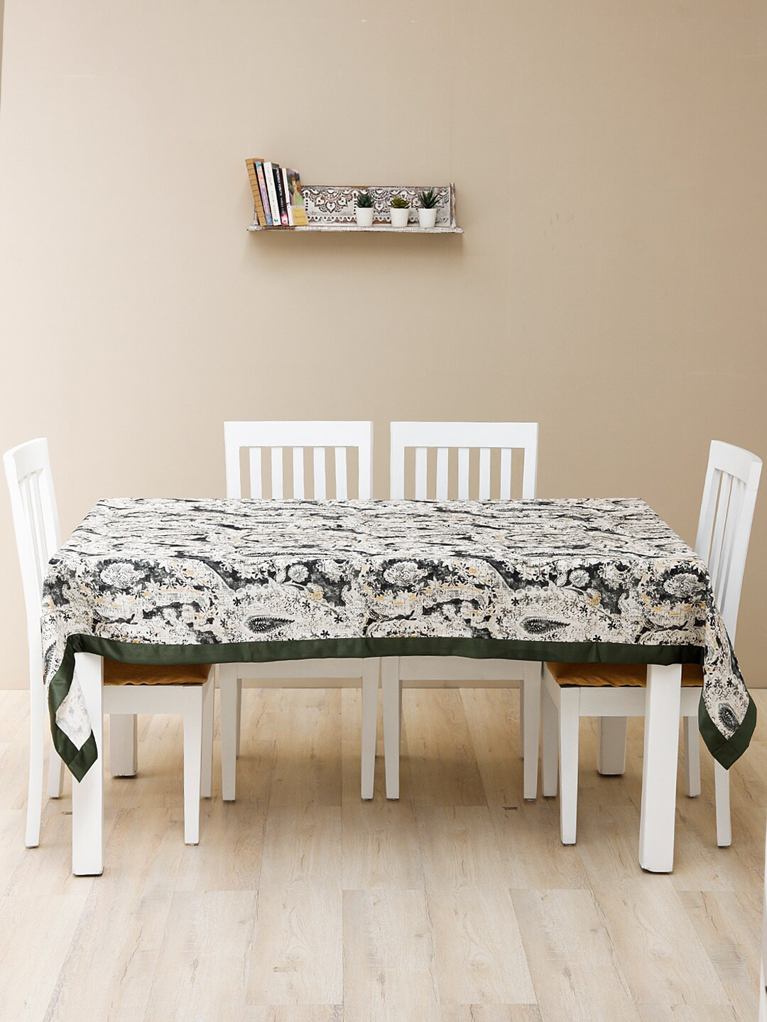 Ariana Olive & White Paisley Printed Polyester Dining Table Cover