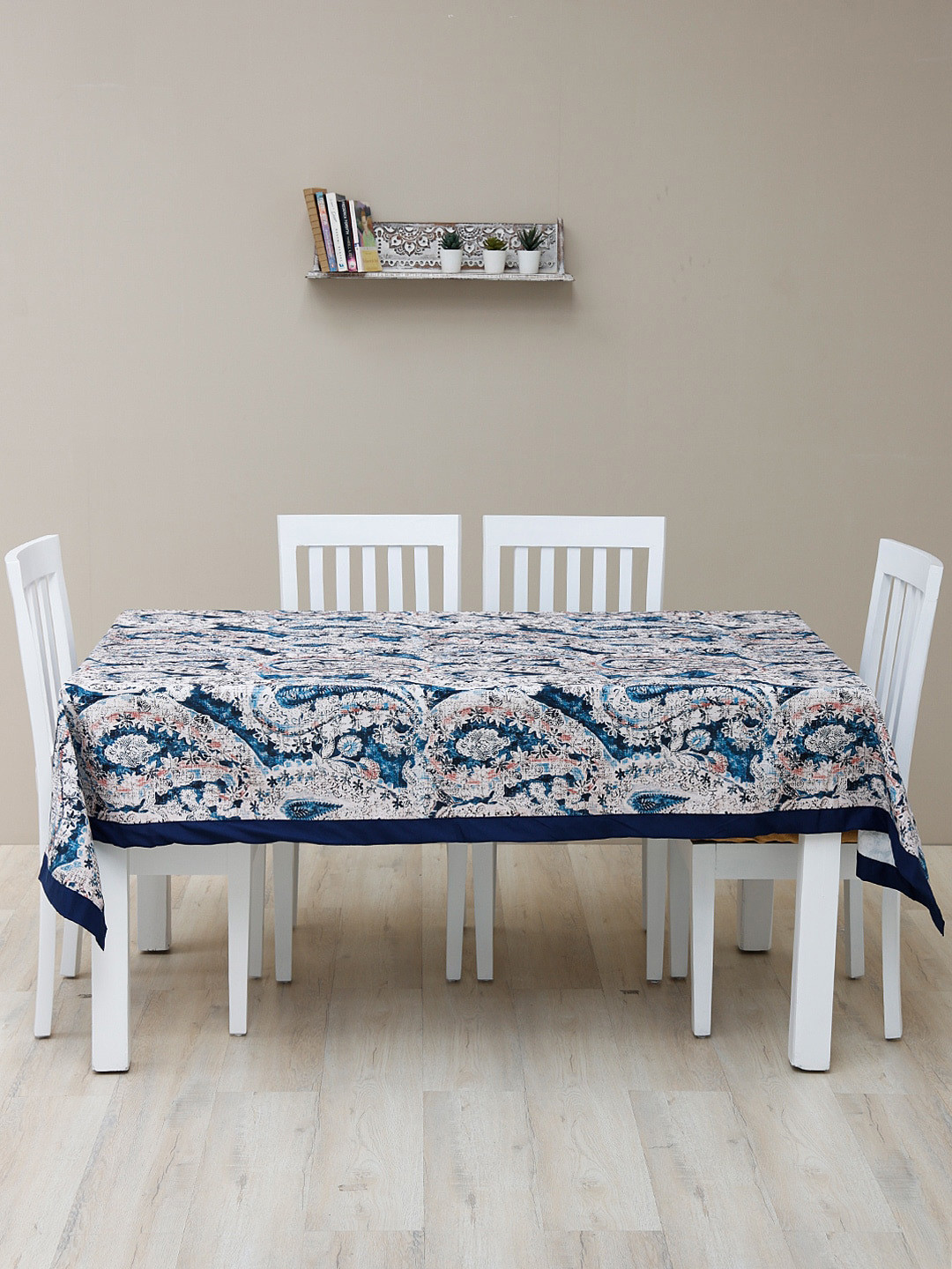 Ariana Navy Blue & White Digital Printed Polyester Dining Table Cover