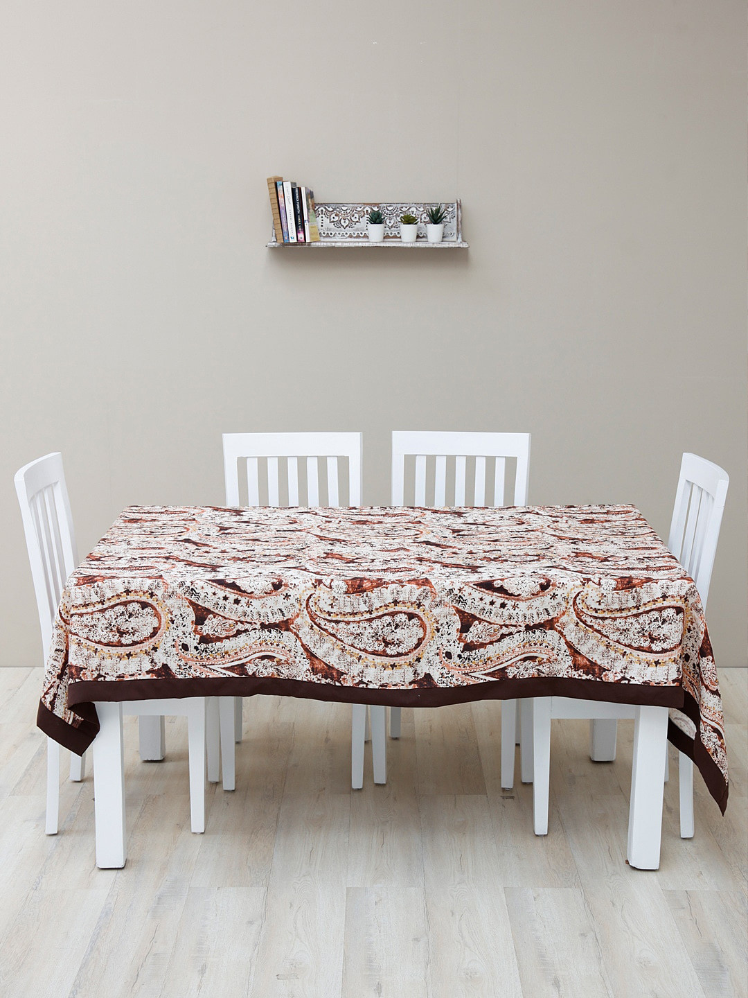 Ariana Brown & Off White Digital Printed Polyester Dining Table Cover
