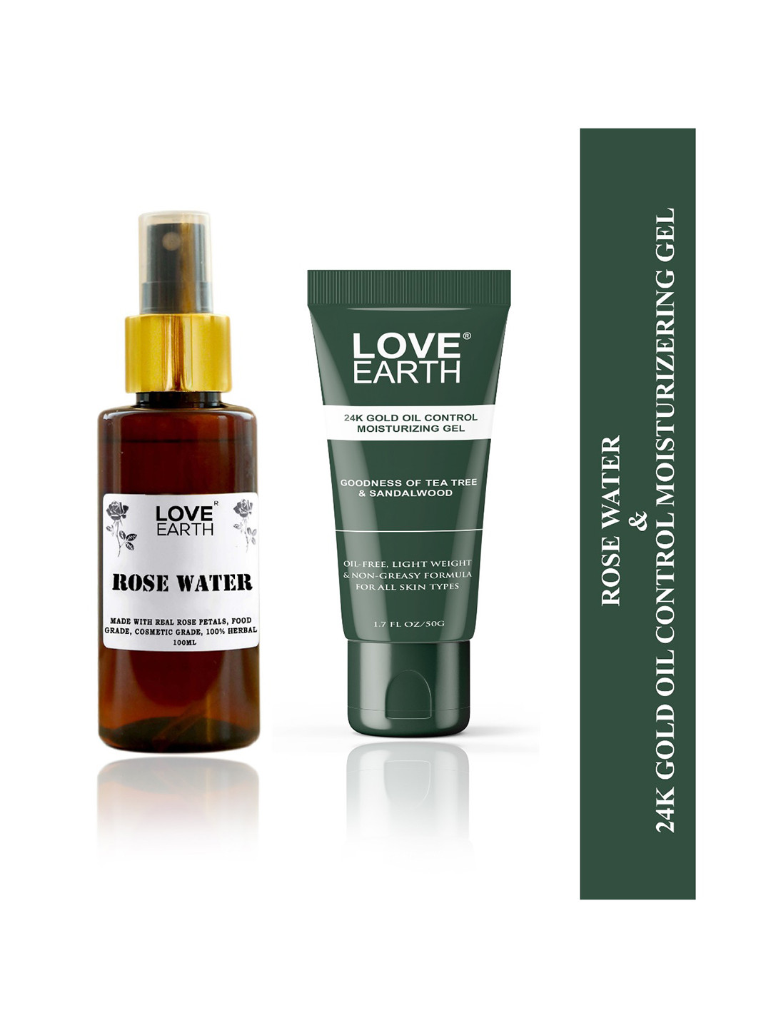 LOVE EARTH Set of Rose Water Face Mist Toner 100 ml + 24K Gold Moisturizing Gel 50 g