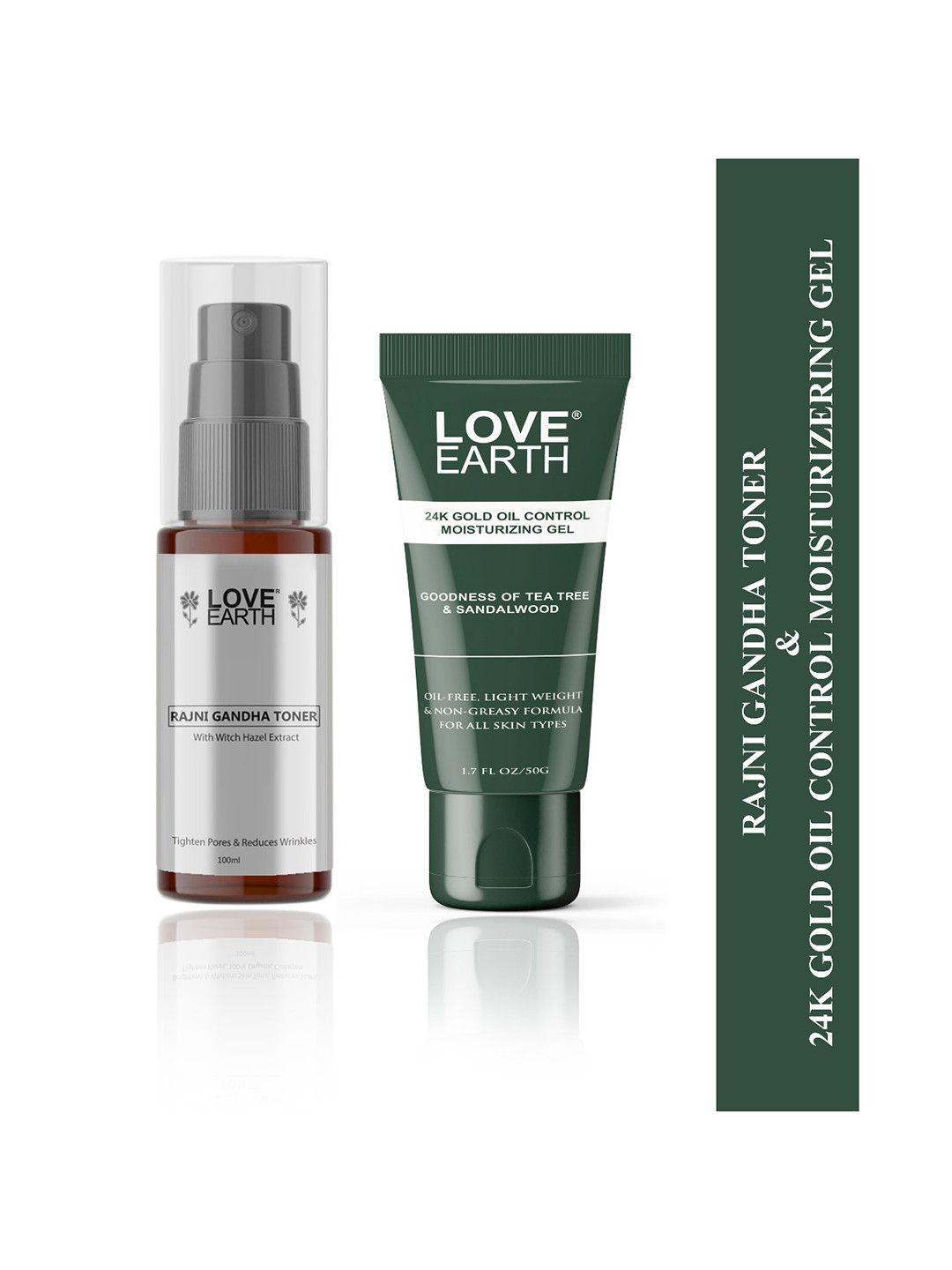 LOVE EARTH Set of Rajni Gandha Toner Face Mist 100 ml + 24K Gold Moisturizing Gel 50 g