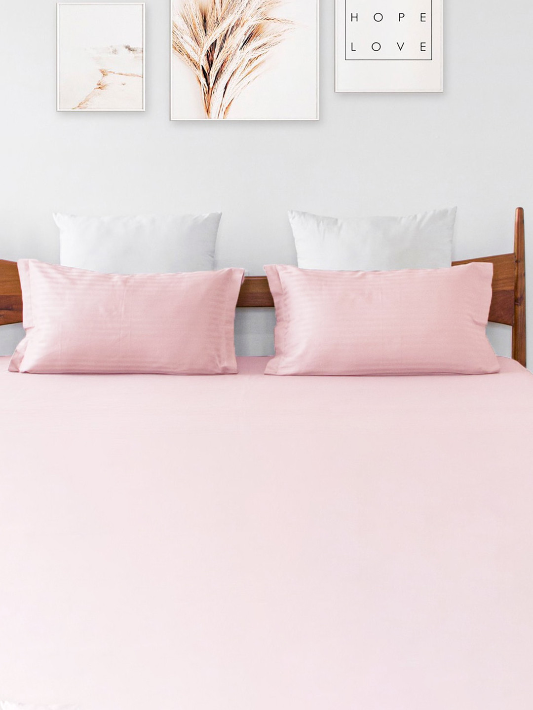 HOMEMONDE Premium Pink 2-Pieces Striped Cotton Satin 300 TC Pillow Covers