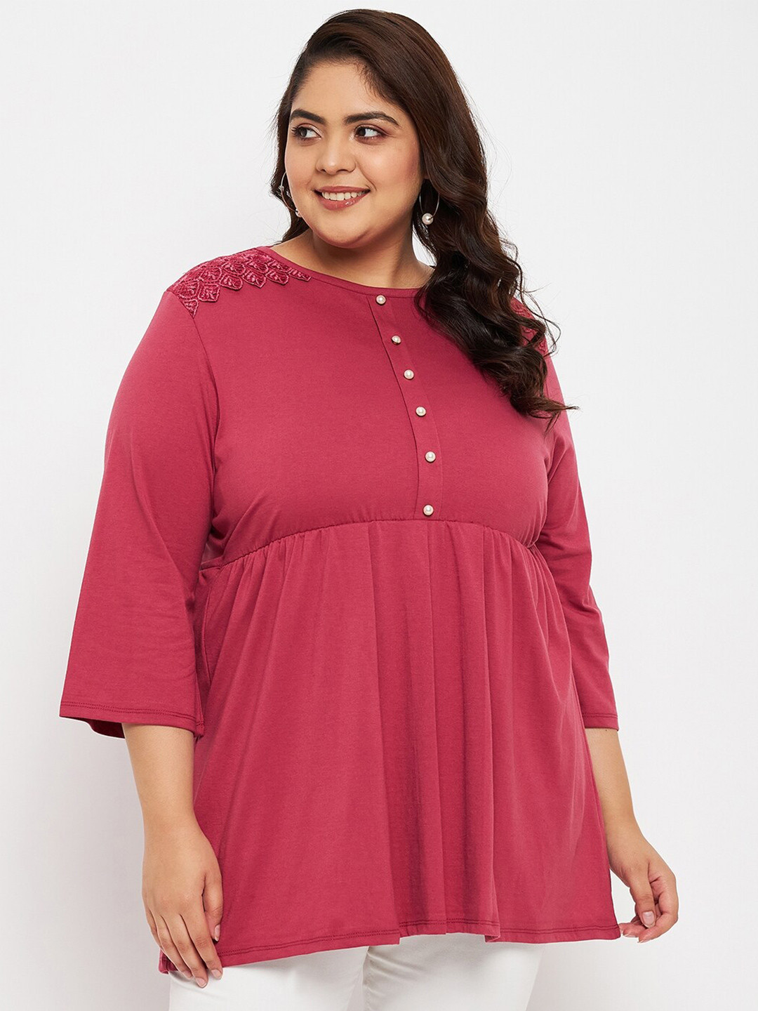 Adobe Plus Size Pleated Empire Longline Top